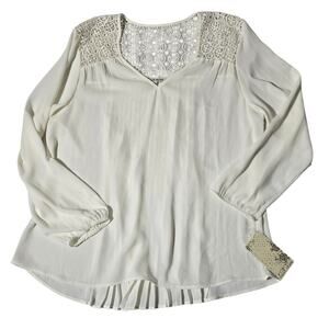 Black Rain Cream Long Sleeve Blouse Lace Womens Size XL